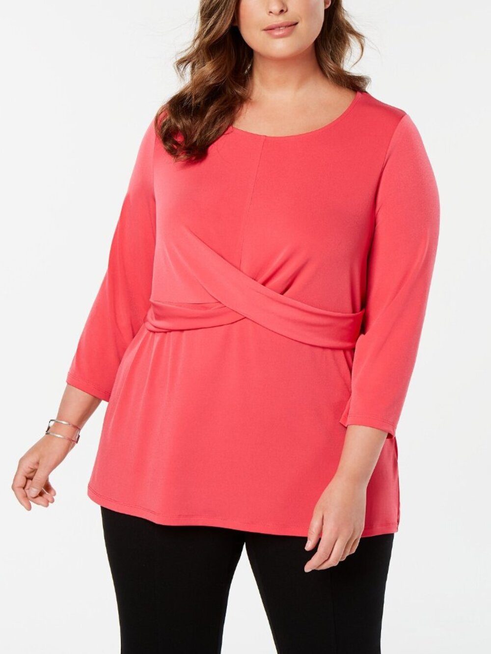 Alfani Womens Plus Size Crossover Detail Top